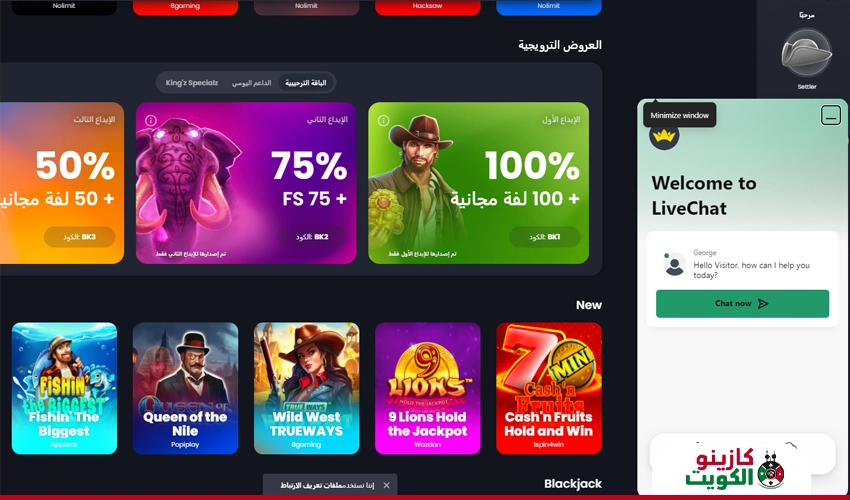 خدمة العملاء في كازينو bitkingz